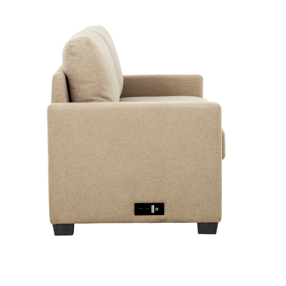 Lunaro – Canapé-lit convertible avec matelas à mémoire de forme et port USB – Beige lin
