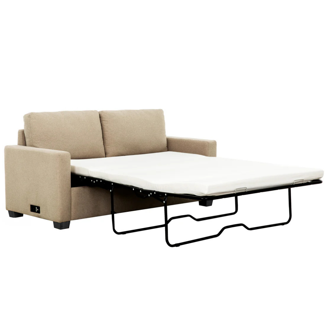 Lunaro – Canapé-lit convertible avec matelas à mémoire de forme et port USB – Beige lin