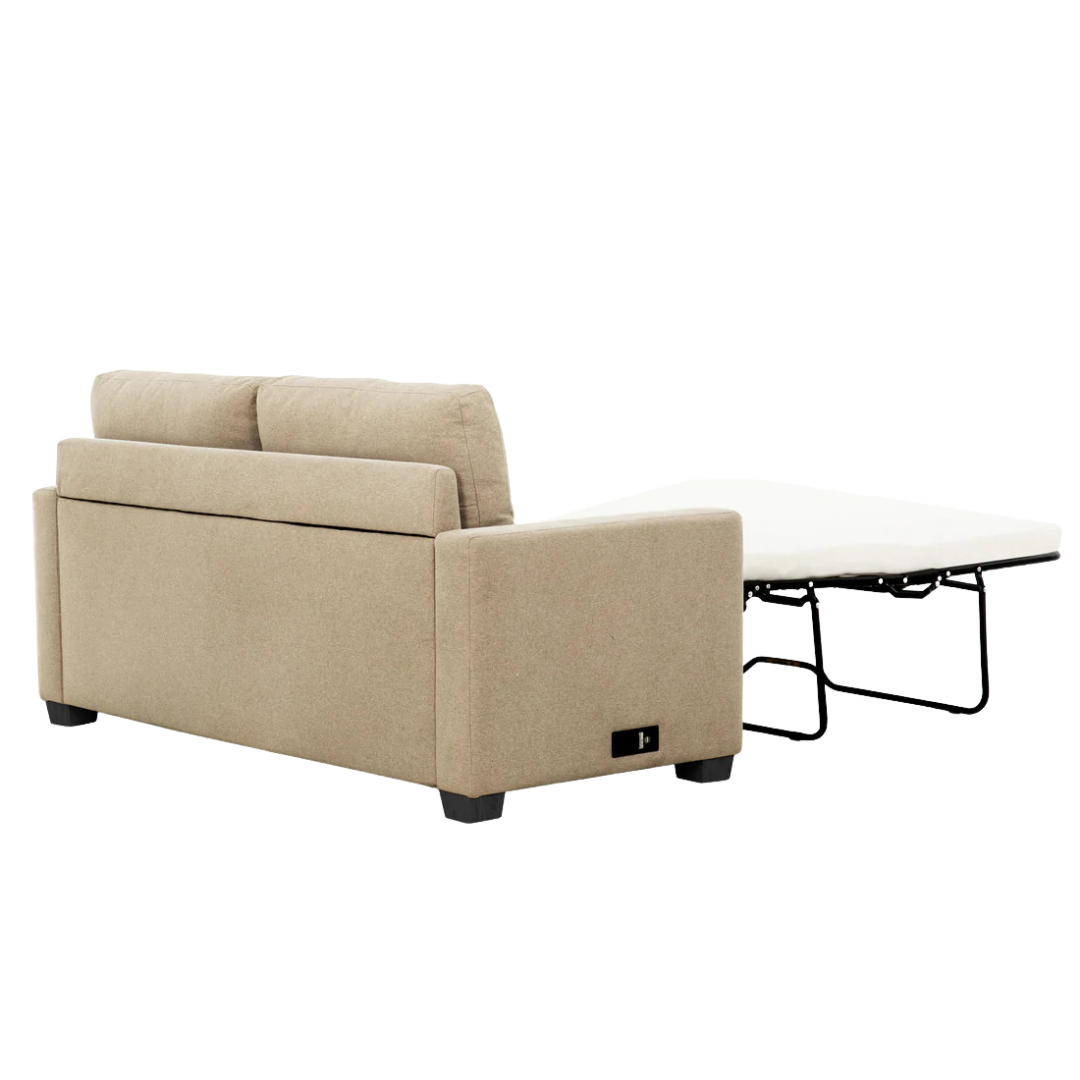 Lunaro – Canapé-lit convertible avec matelas à mémoire de forme et port USB – Beige lin
