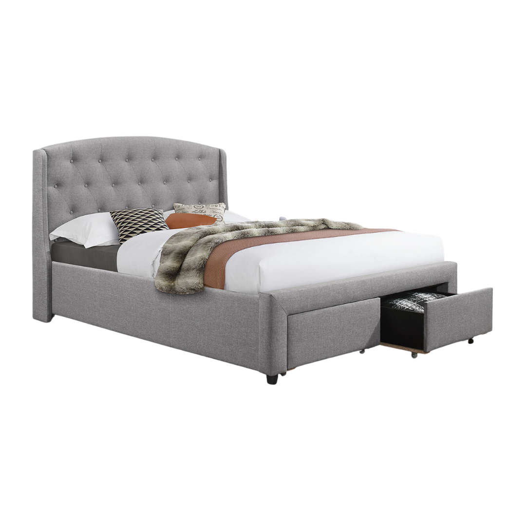 Lunver – Lit Queen – Tissu (Gris)