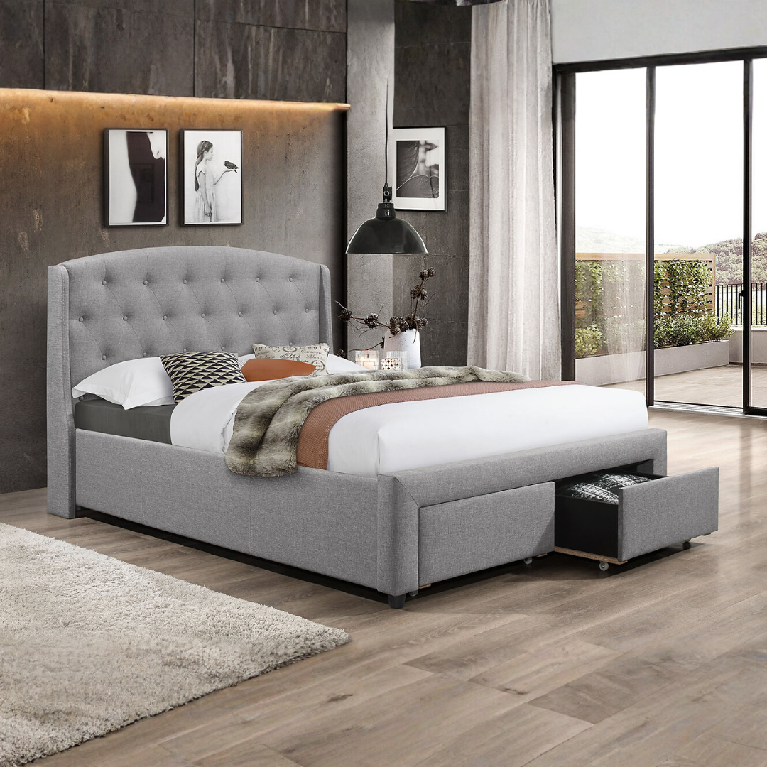 Lunver – Lit Queen – Tissu (Gris)