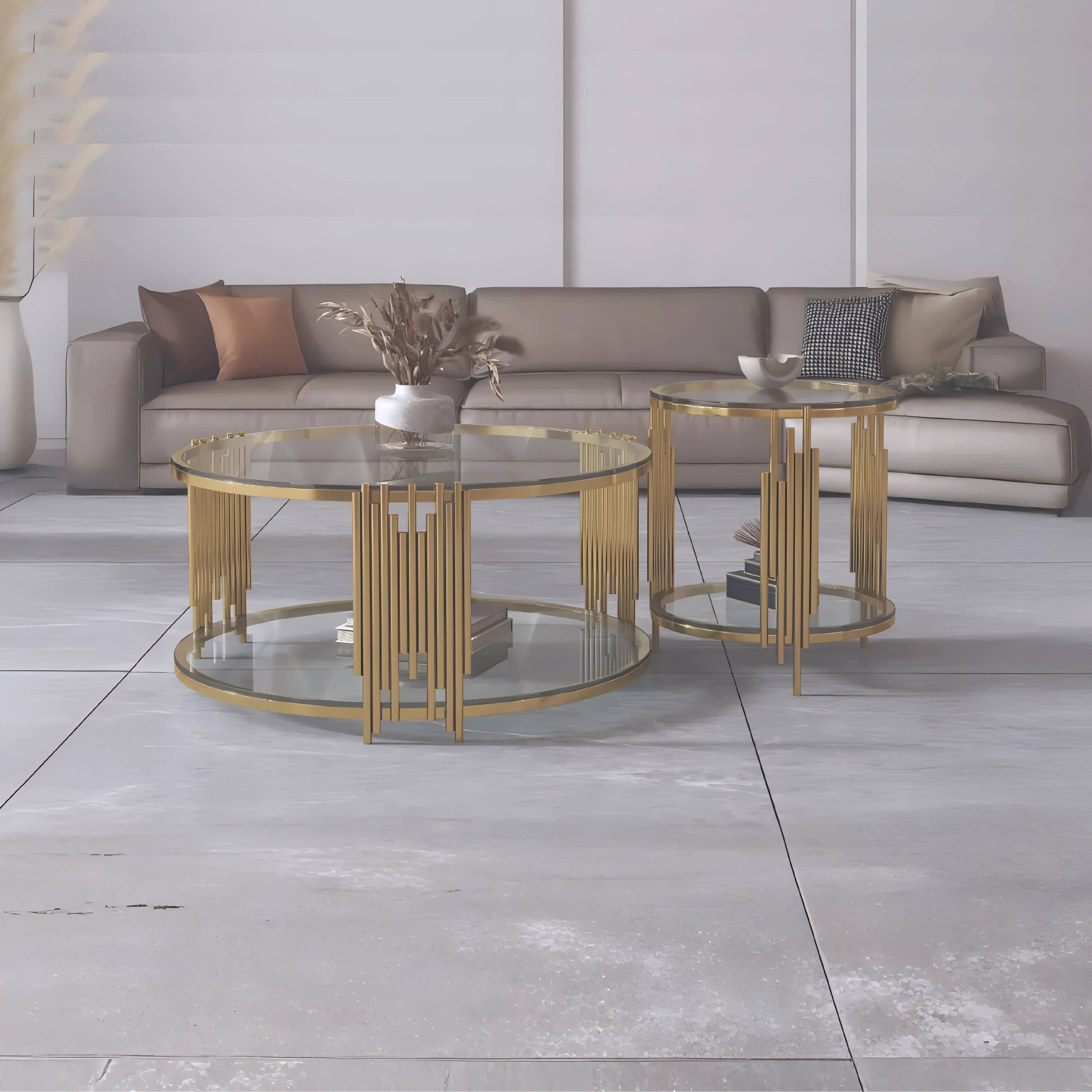 Lurevia – Glass Coffee Table & End Table – Gold Frame
