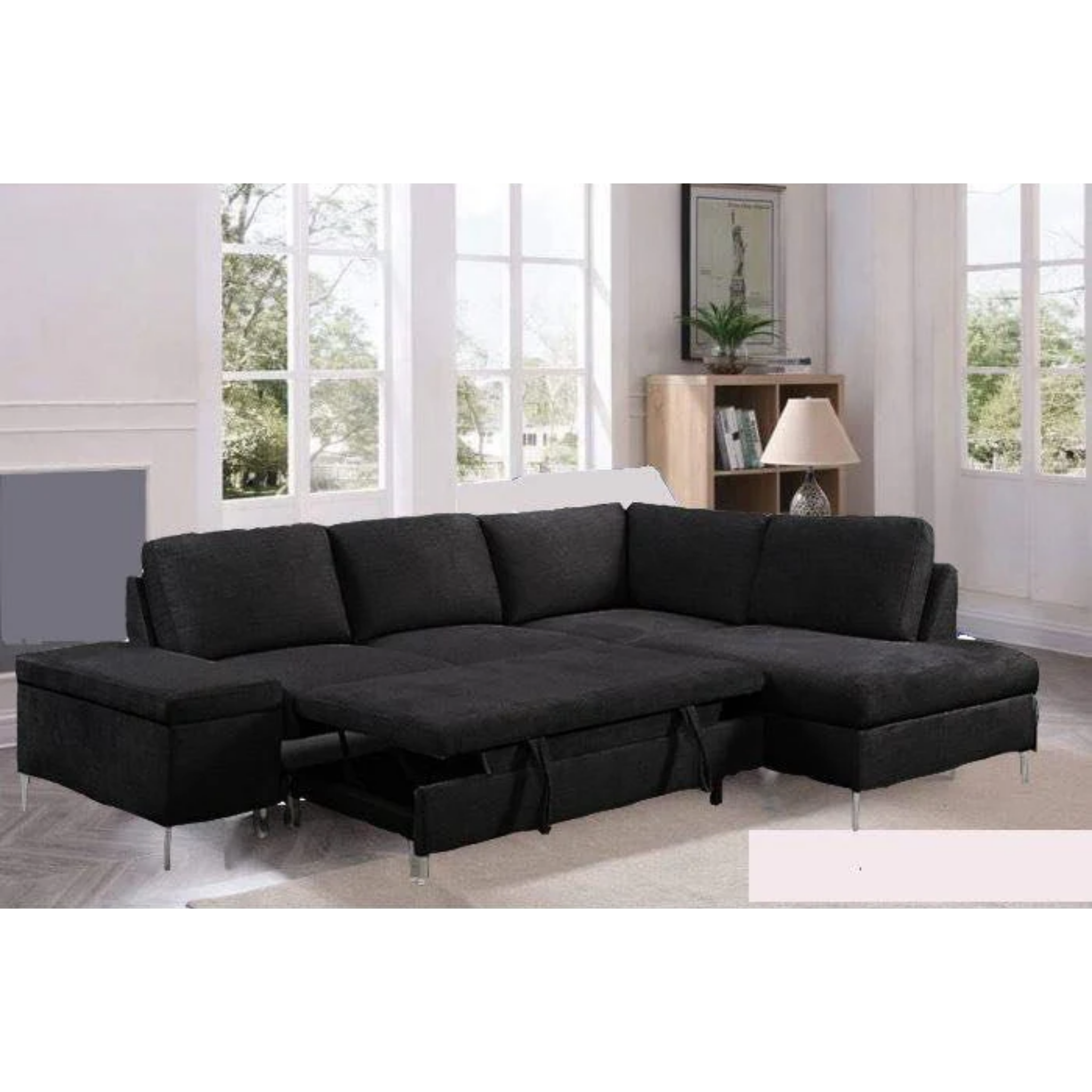 Lyon - Modern Fabric Sofa Bed Sectional With Storage Armrest