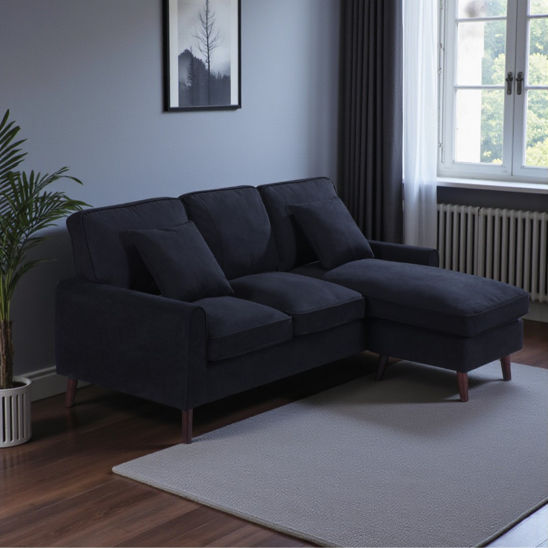 Merano – Reversible Sofa Sectional – Black Velvet