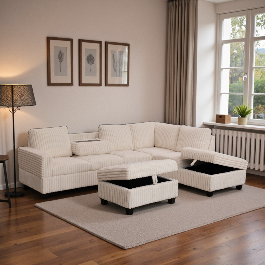 Miro – Reversible Sofa Sectional – Beige Velvet