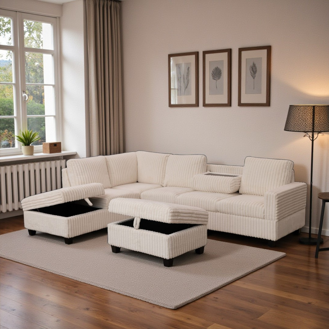 Miro – Canapé d'angle réversible – Velours beige