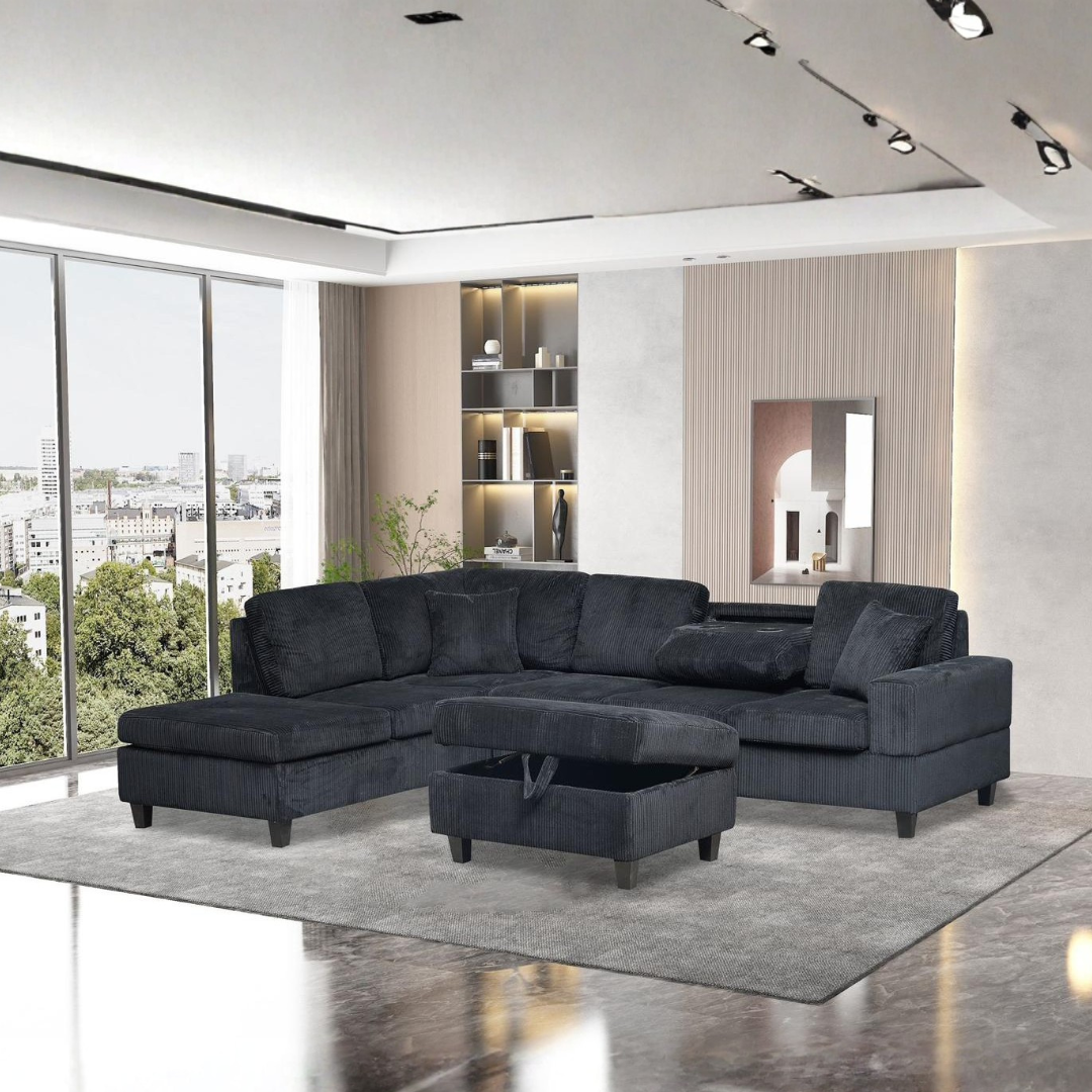 Miro – Canapé d'angle – Velours noir