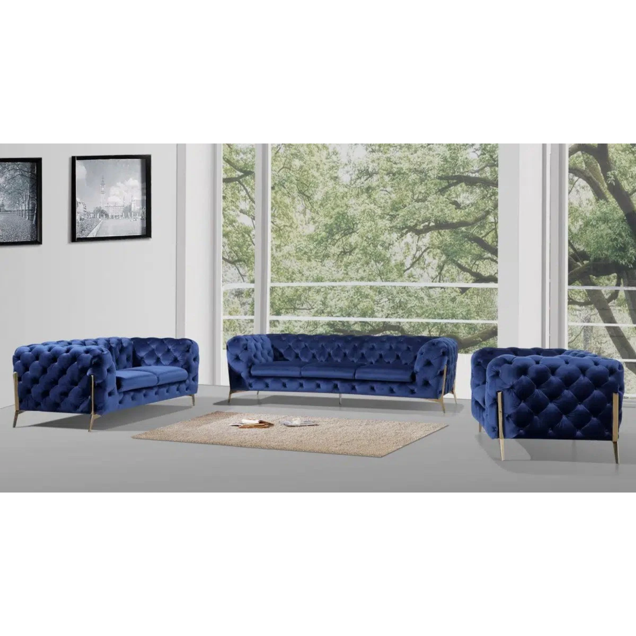 MODERNO - Ensemble de canapés 3 pièces en tissu bleu