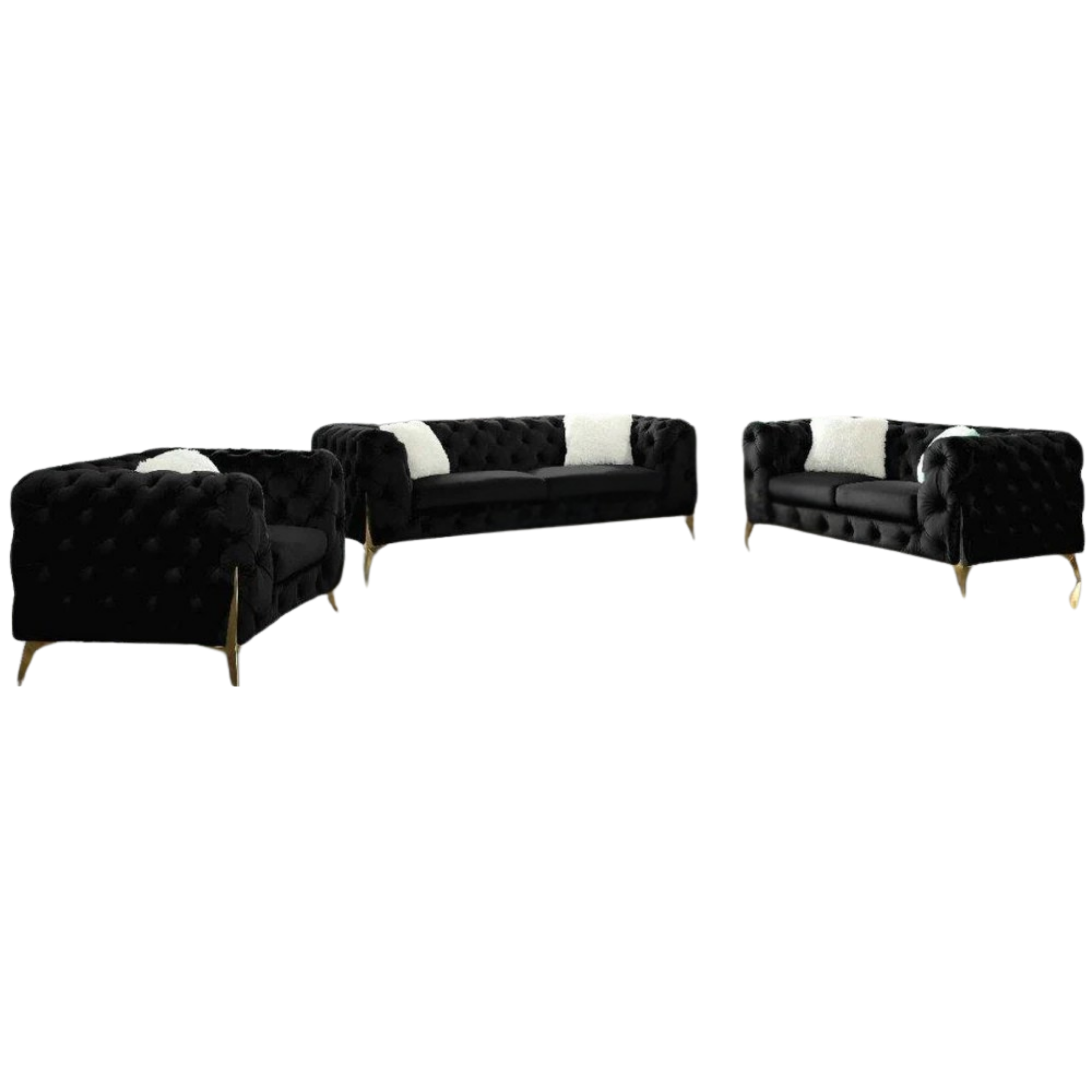 MODERNO - Ensemble de canapés 3 pièces en tissu noir