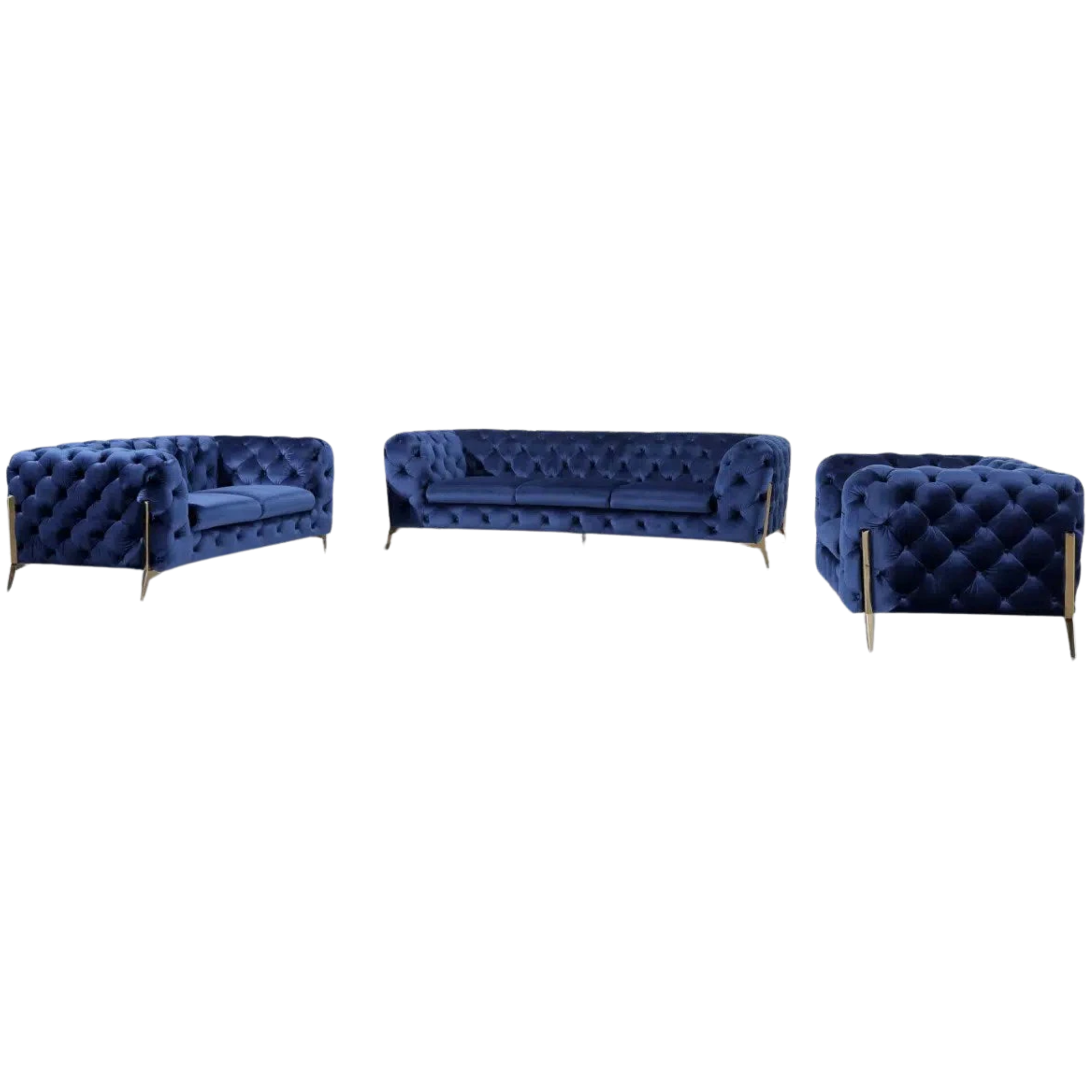 MODERNO - Ensemble de canapés 3 pièces en tissu bleu