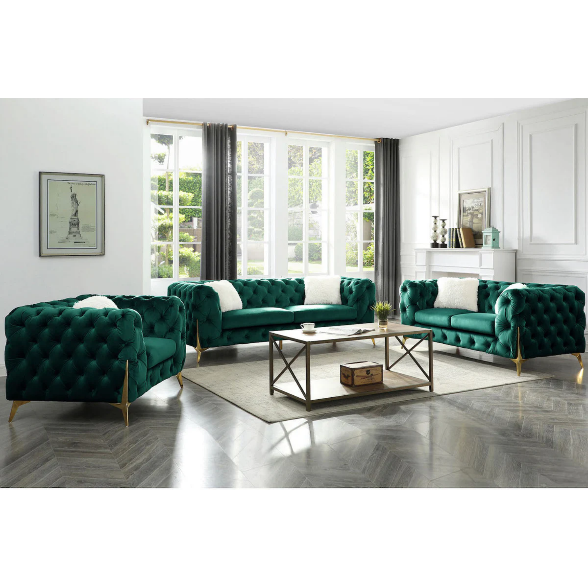 MODERNO - Ensemble de canapés 3 pièces en tissu vert