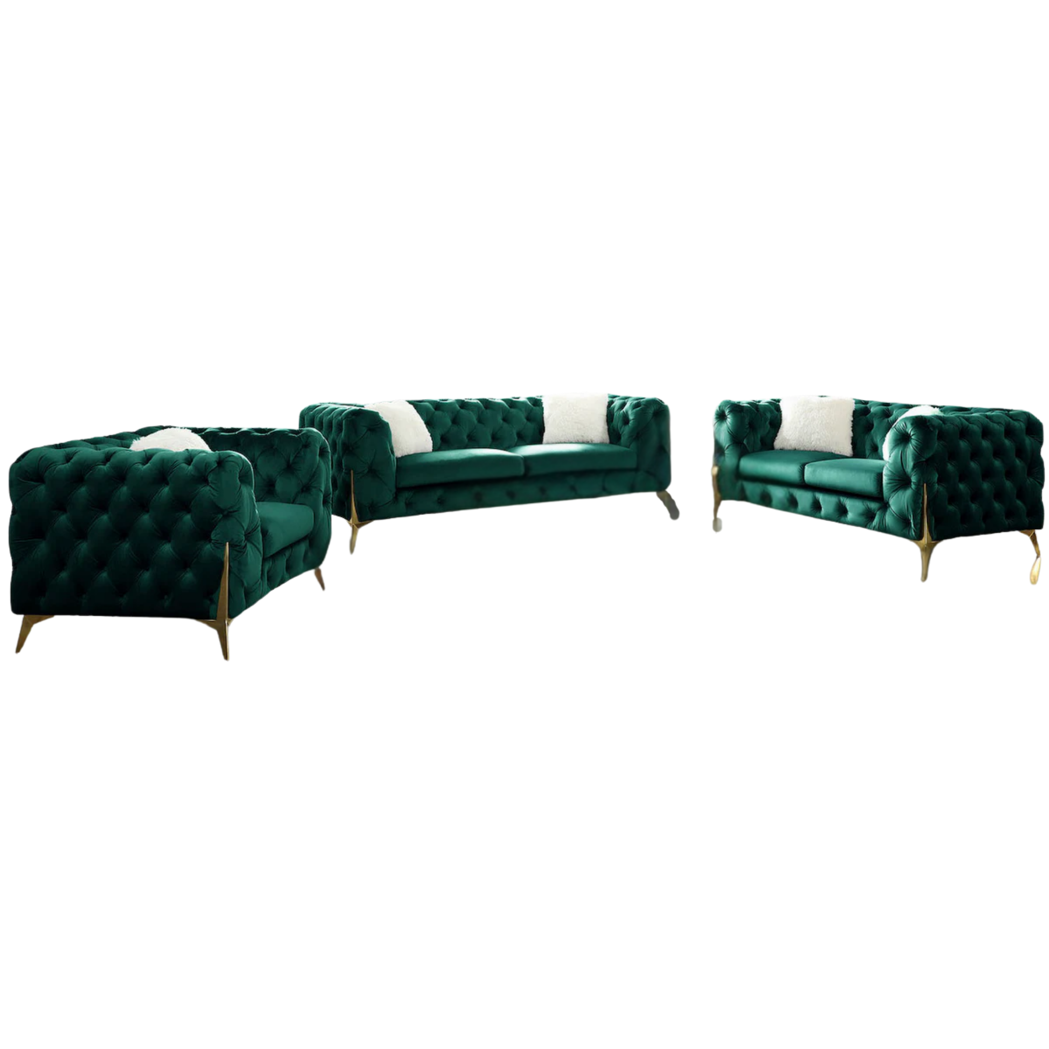 MODERNO - Ensemble de canapés 3 pièces en tissu vert