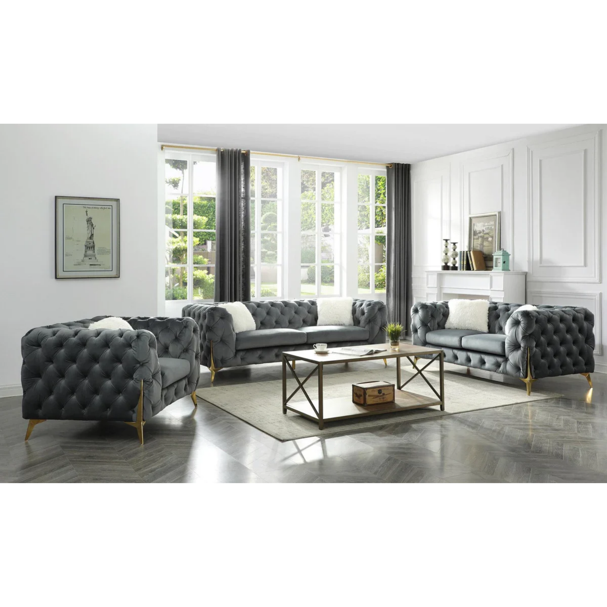 MODERNO - Ensemble de canapés 3 pièces en tissu gris