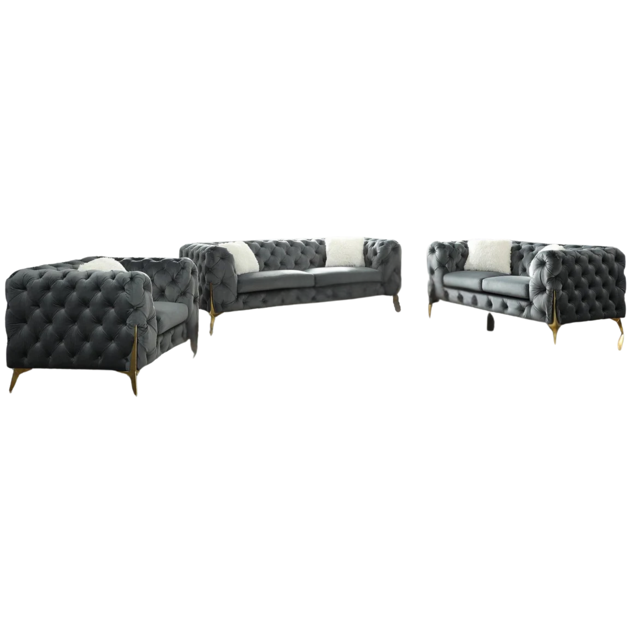 MODERNO - Ensemble de canapés 3 pièces en tissu gris