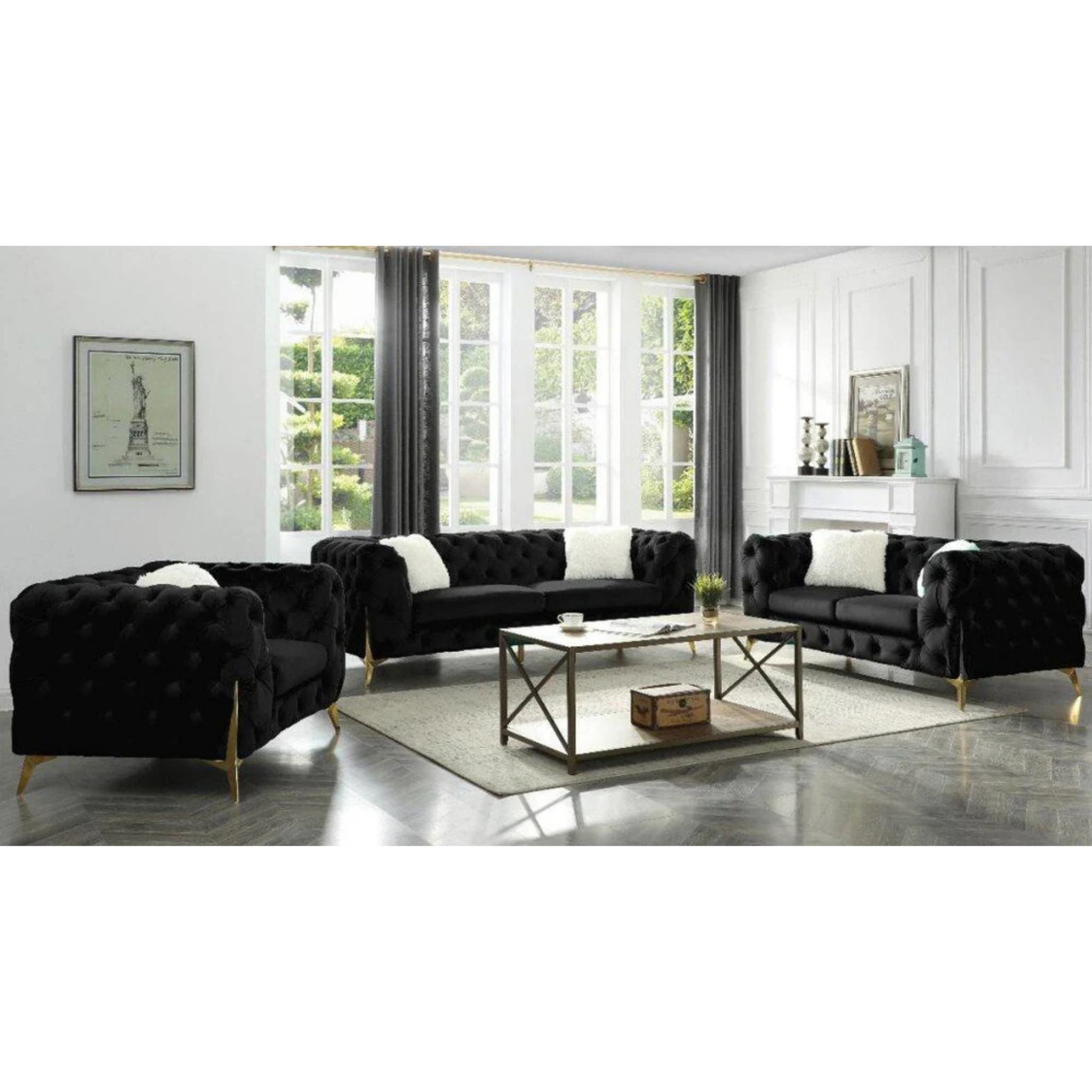 MODERNO - Ensemble de canapés 3 pièces en tissu noir