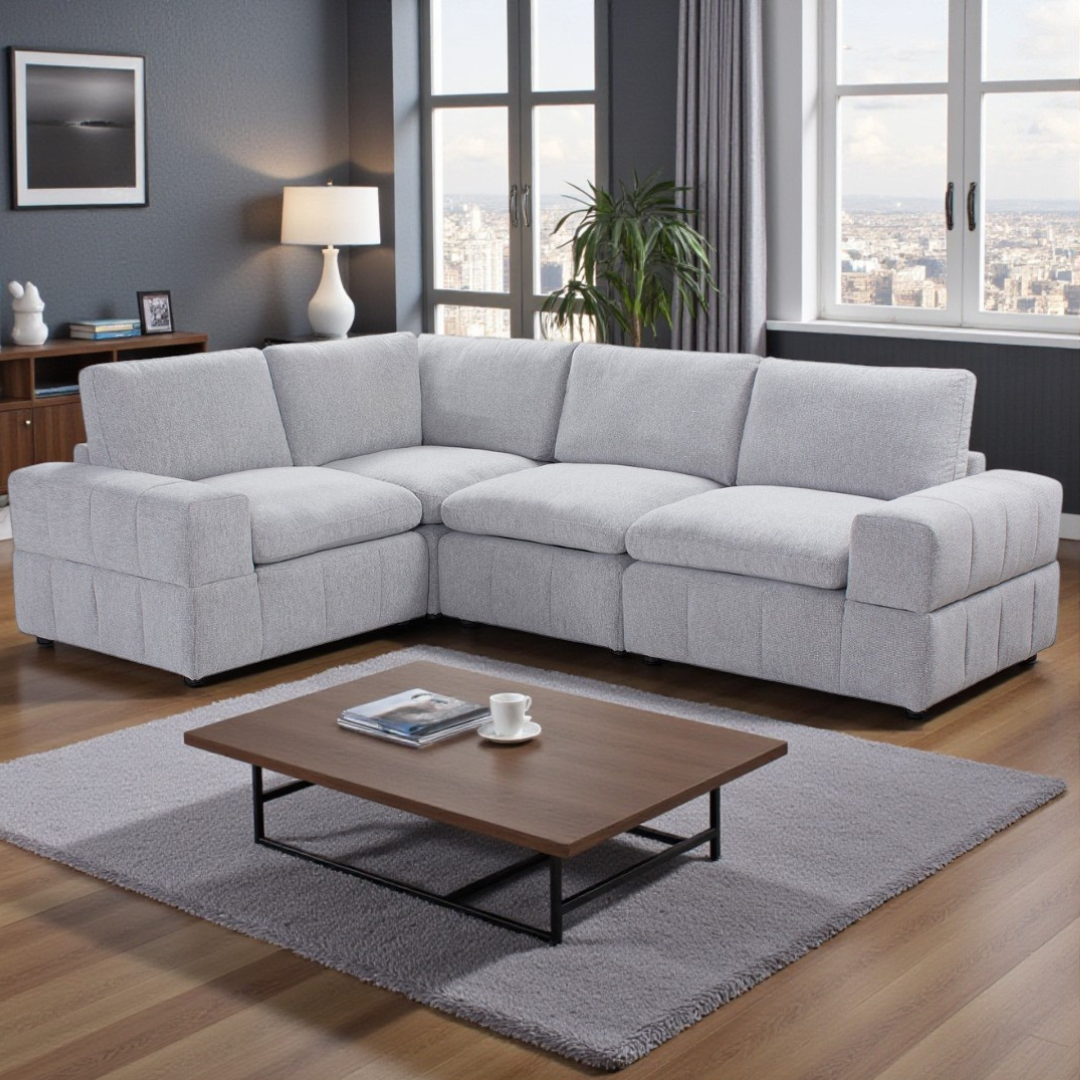Momento – 4-Piece Modular Sectional – Light Grey Fabric
