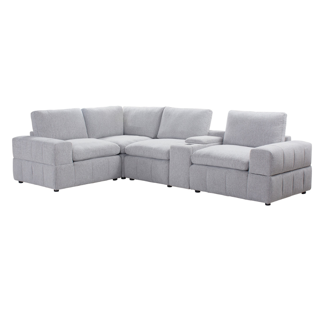 Momento – Canapé d'angle modulaire 5 pièces avec console – Tissu gris clair