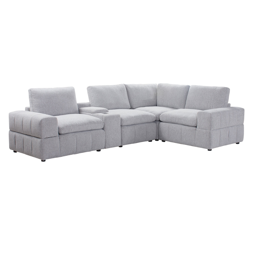 Momento – Canapé d'angle modulaire 5 pièces avec console – Tissu gris clair