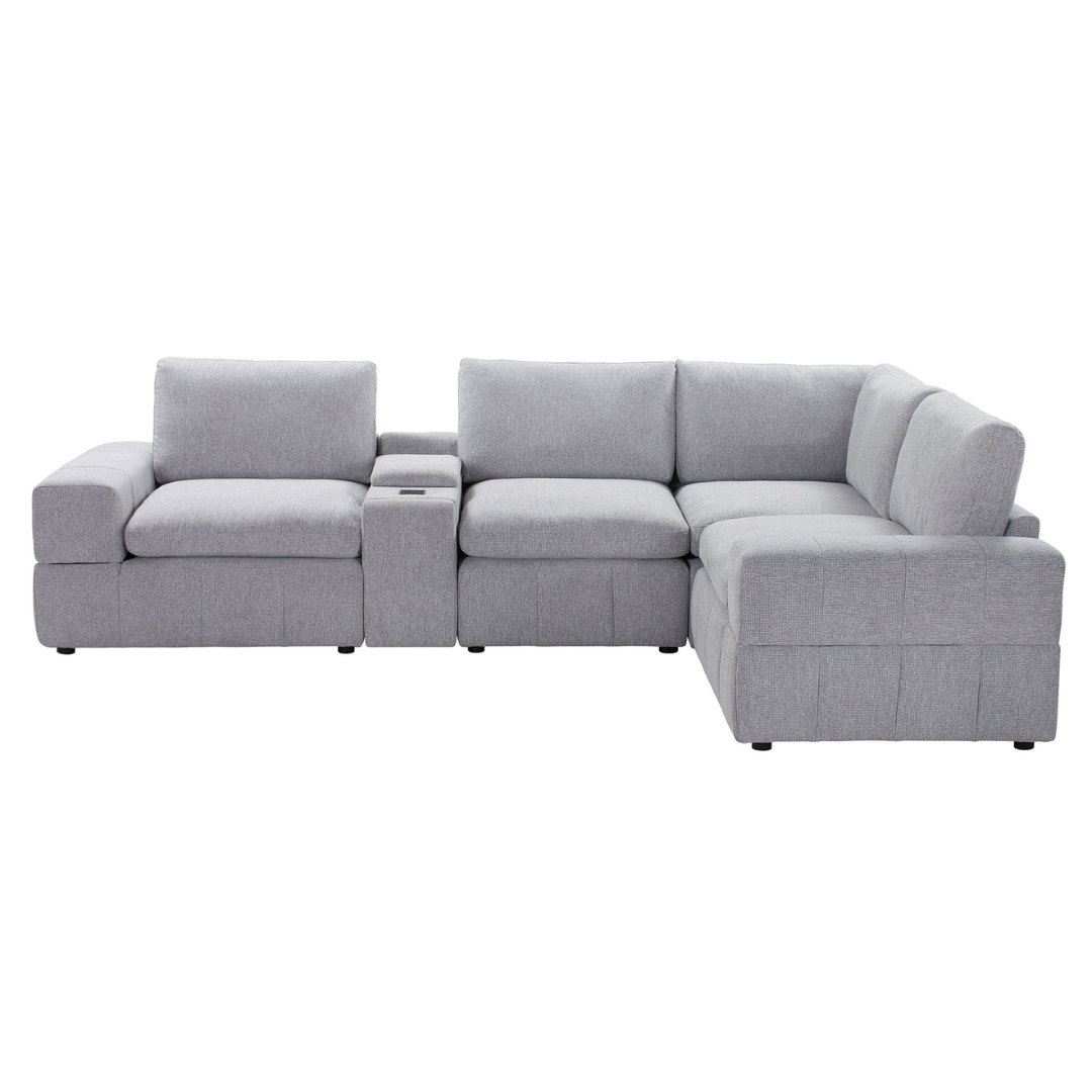 Momento – Canapé d'angle modulaire 5 pièces avec console – Tissu gris clair