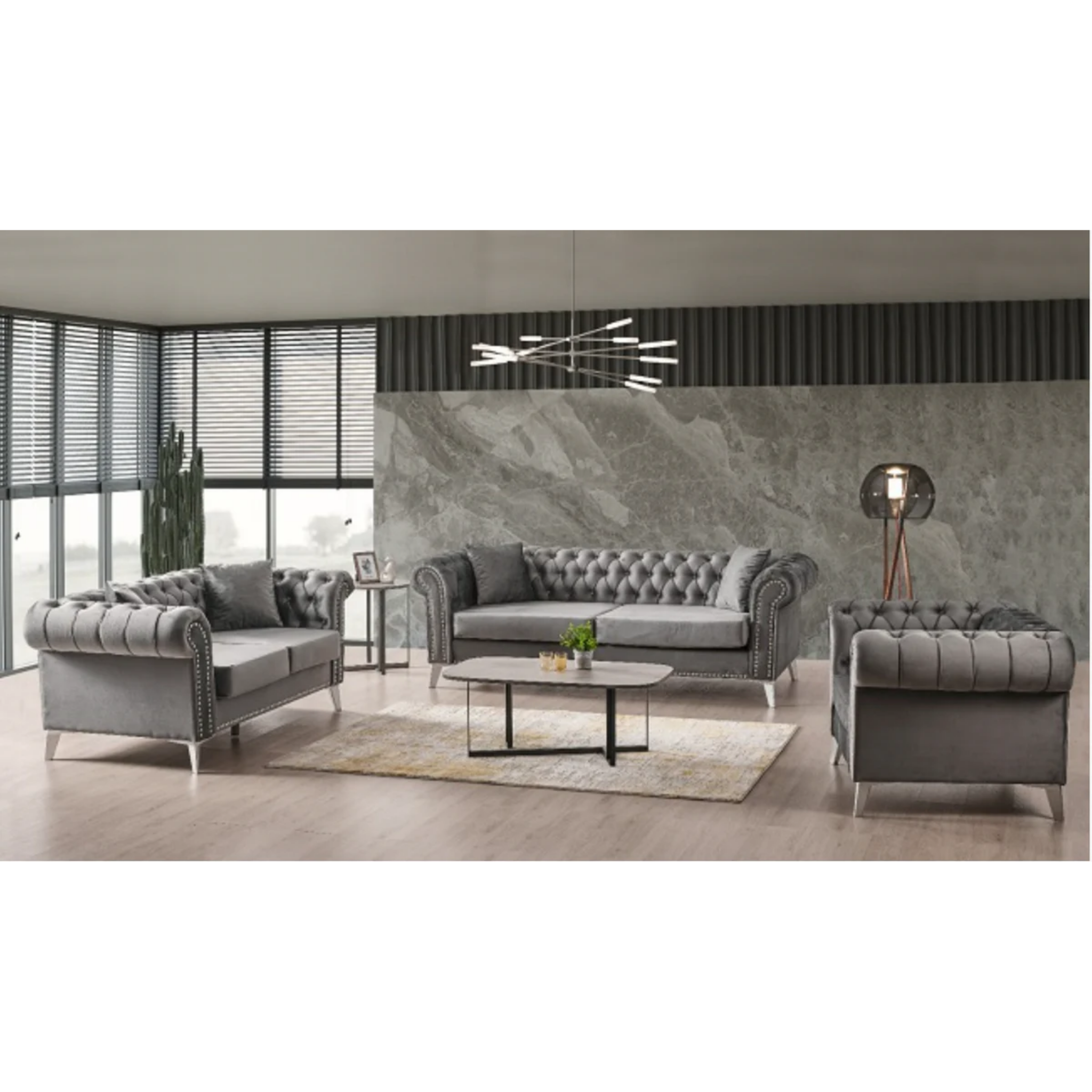 MONETTA - Ensemble de canapés luxueux 3 pièces en velours gris