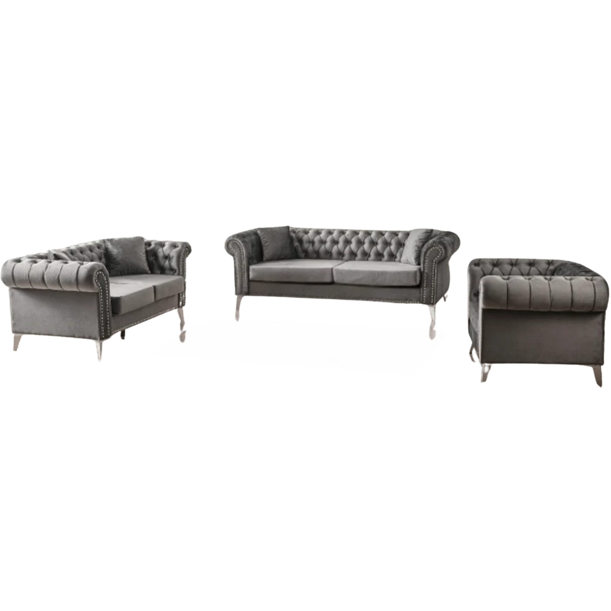 MONETTA - Ensemble de canapés luxueux 3 pièces en velours gris