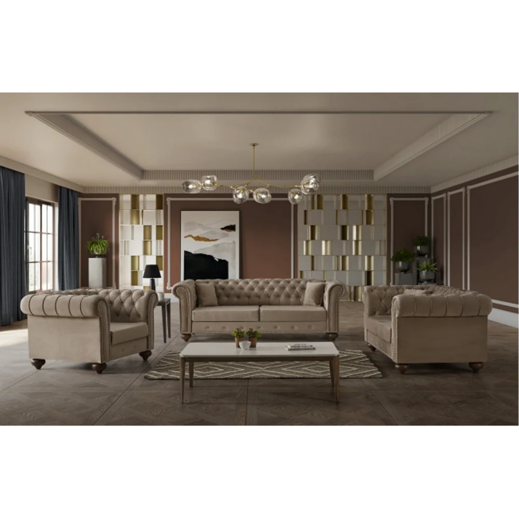 MONETTA - Ensemble de canapés luxueux 3 pièces en velours beige