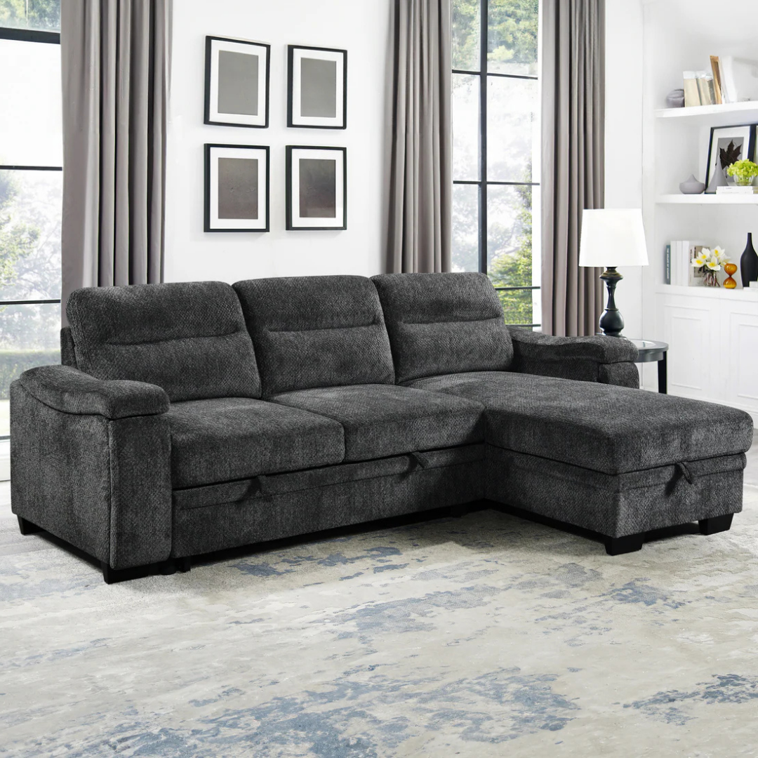Marivo – Reversible Sofa Bed Sectional – Dark Grey