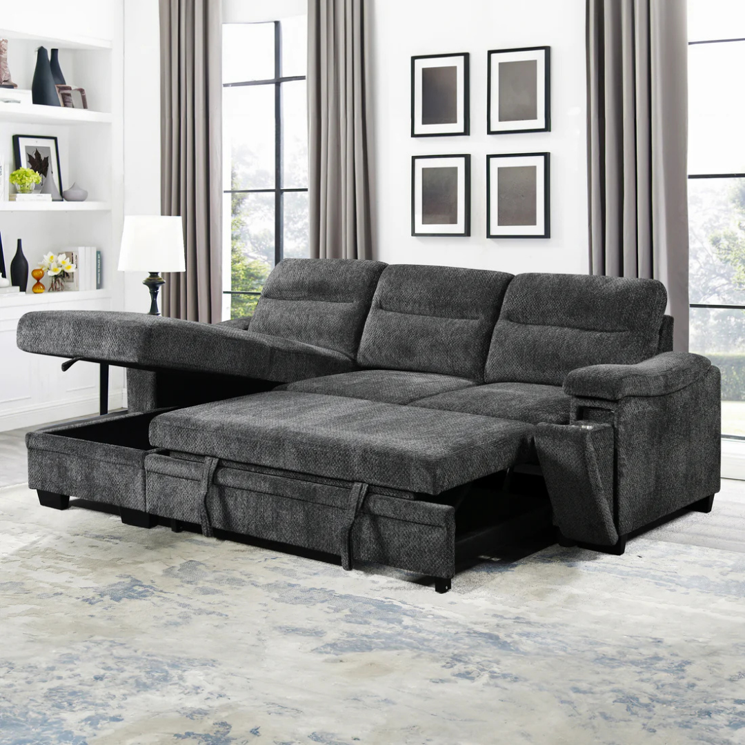 Marivo – Canapé-lit d'angle réversible – Gris foncé