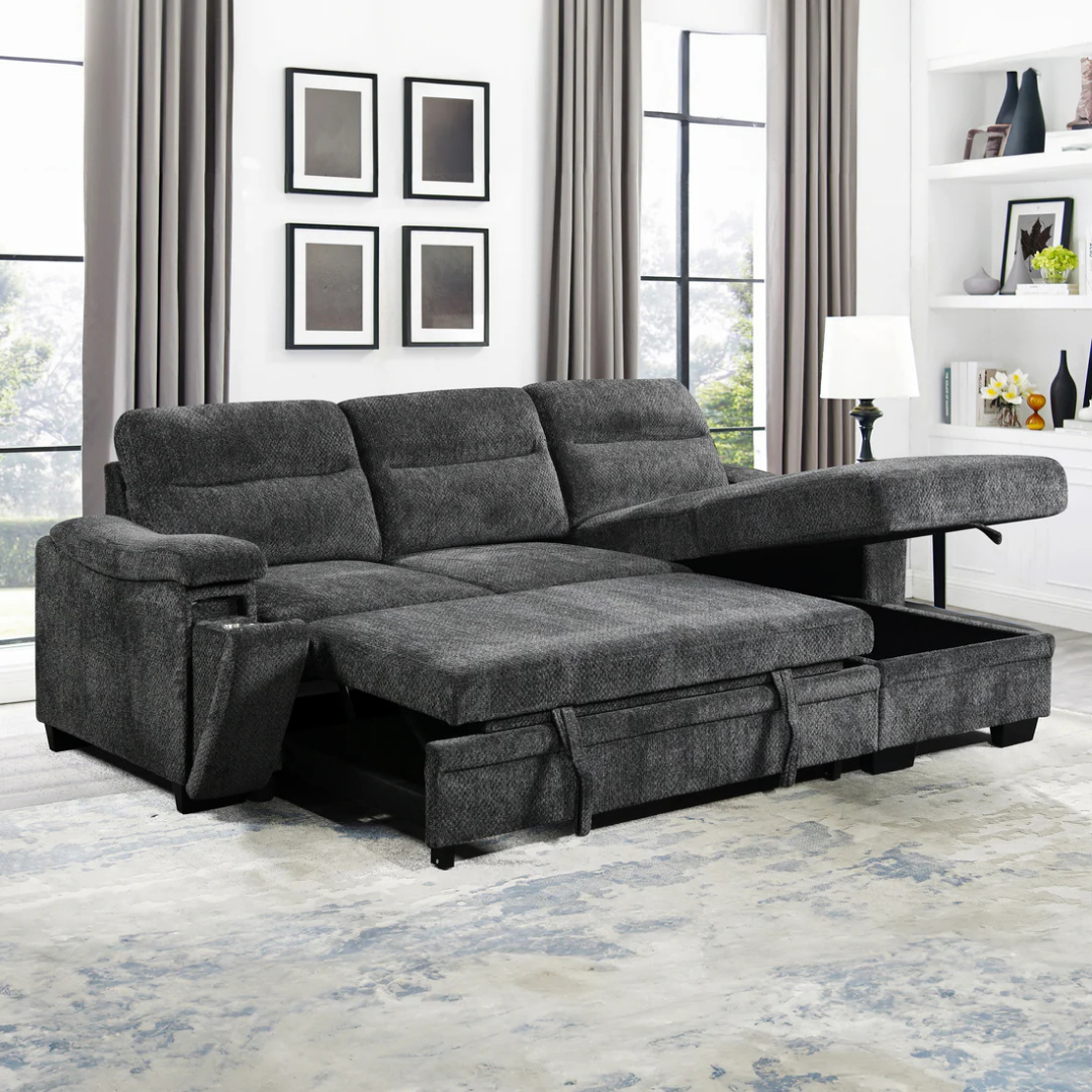 Marivo – Canapé-lit d'angle réversible – Gris foncé