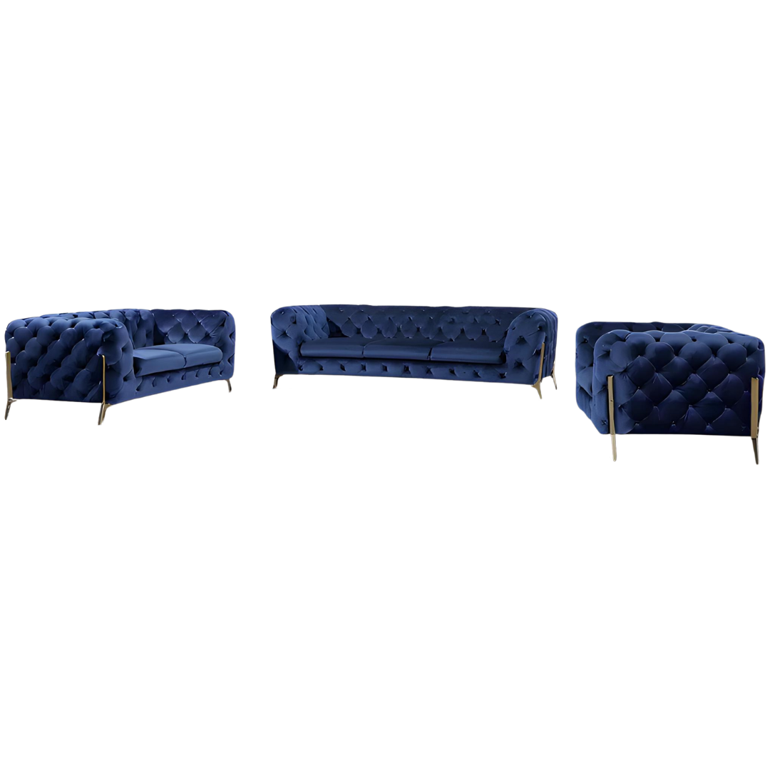 Maros – Velvet Tufted Sofa Set – Blue