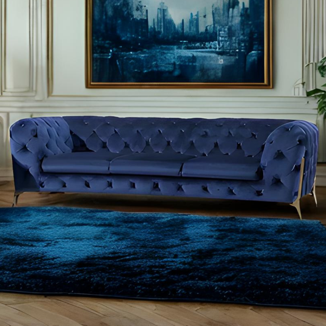 Maros – Velvet Tufted Sofa Set – Blue