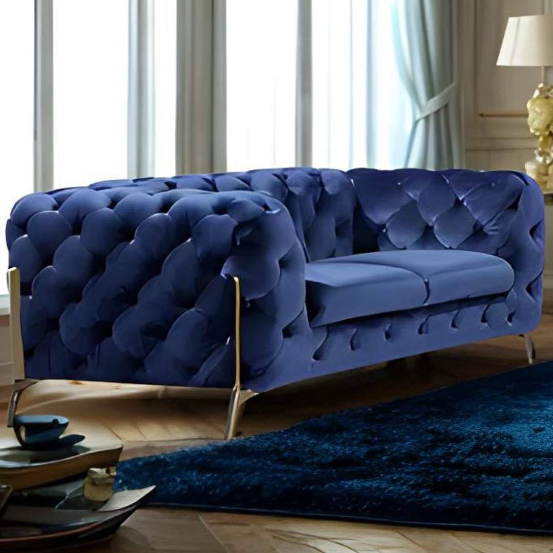 Maros – Velvet Tufted Sofa Set – Blue