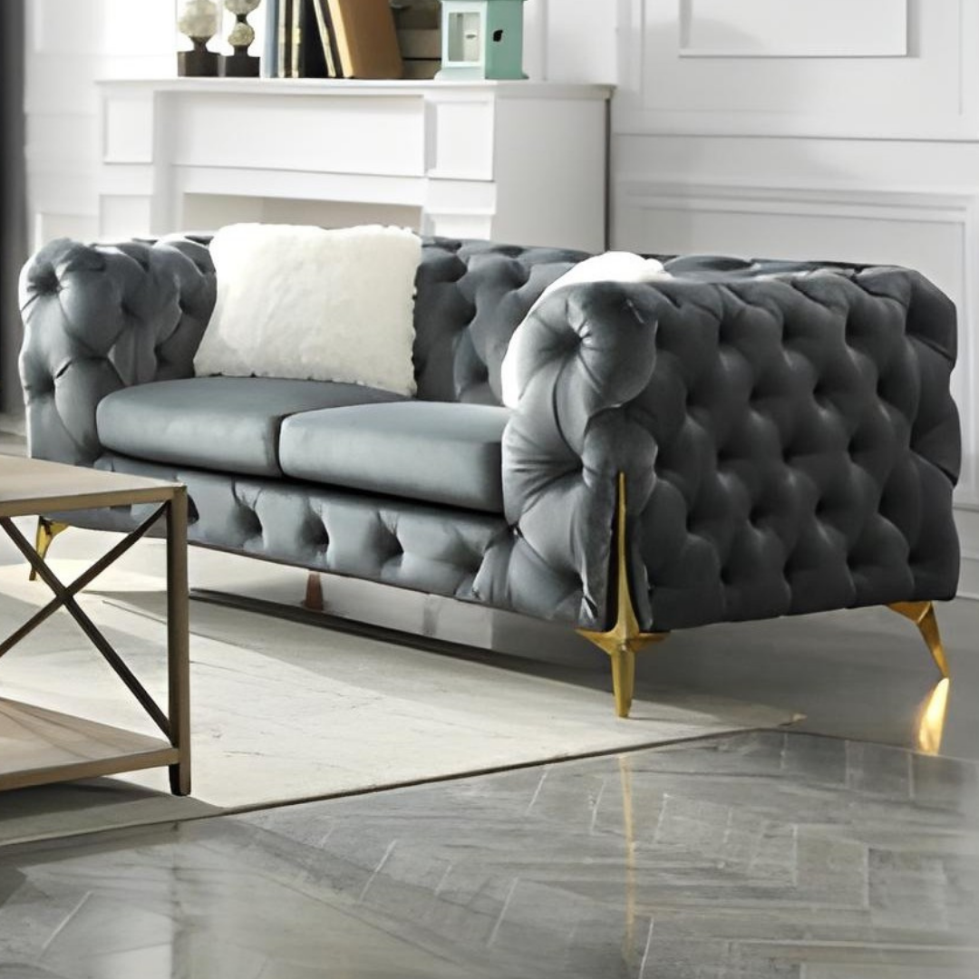 Maros – Velvet Tufted Sofa Set – Grey