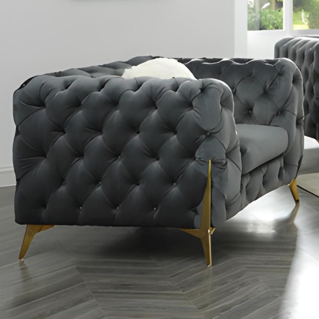 Maros – Velvet Tufted Sofa Set – Grey