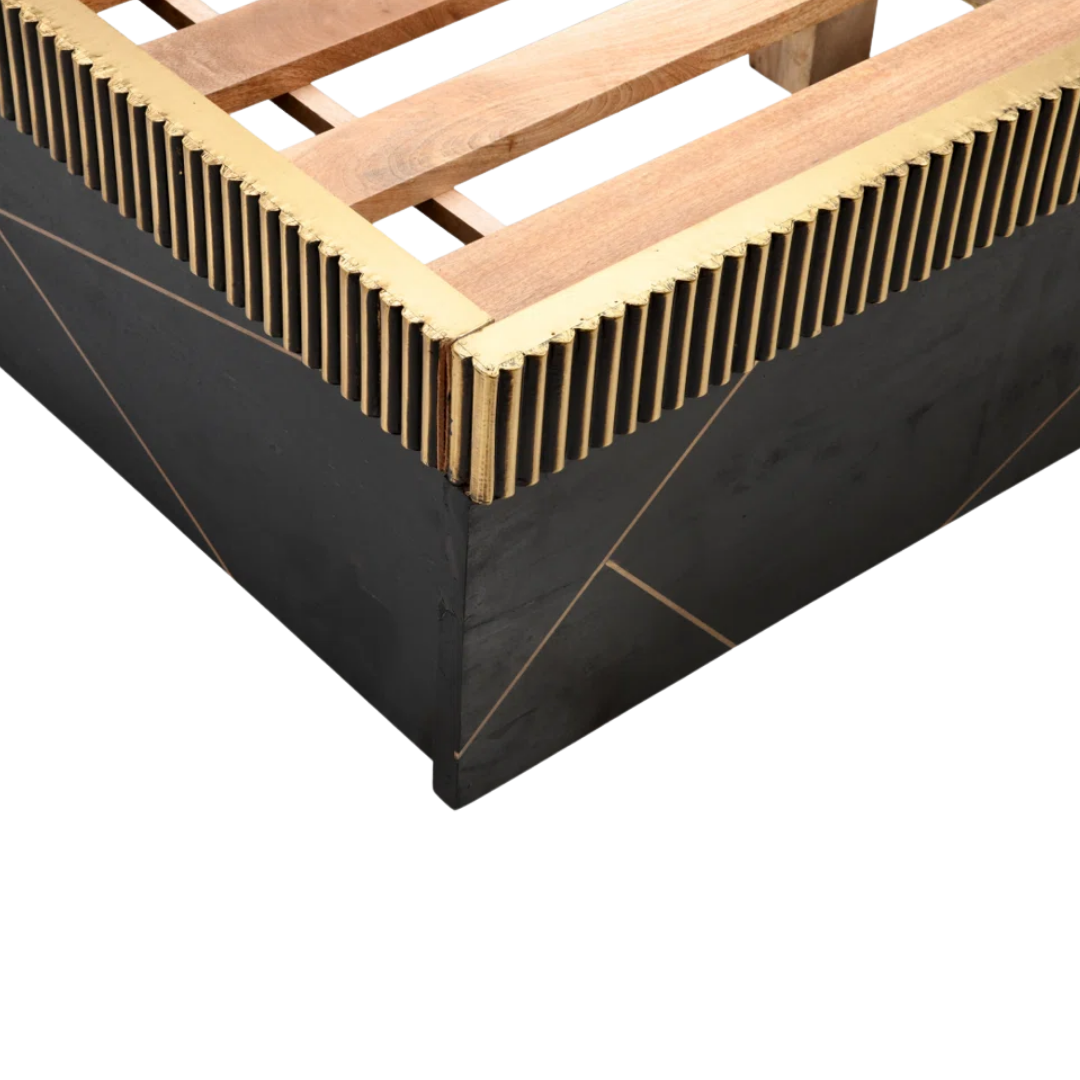 Ensemble chambre queen Marquess 6 pièces noir or brossé bois de manguier massif – Bonito Montréal