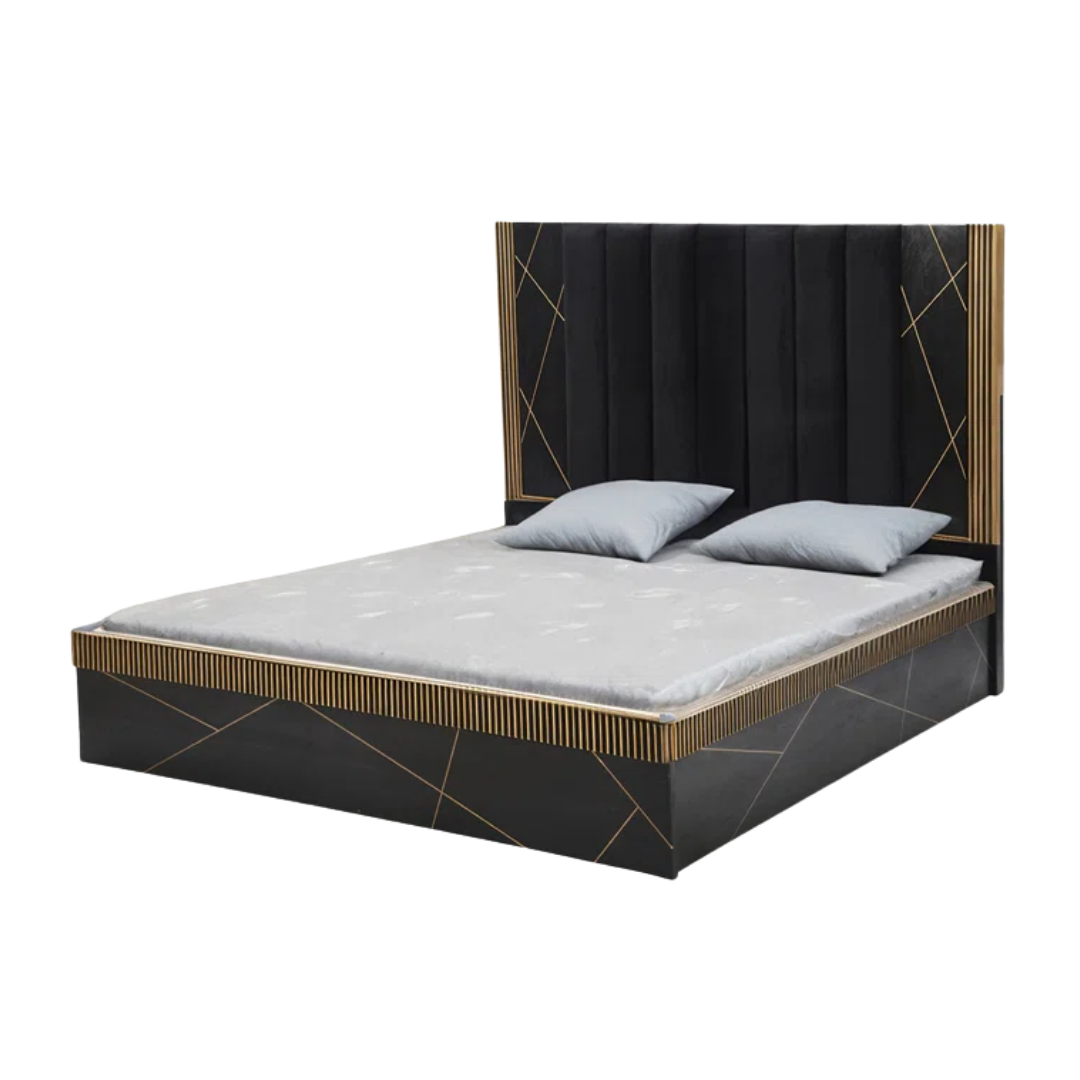 Ensemble chambre queen Marquess 6 pièces noir or brossé bois de manguier massif – Bonito Montréal