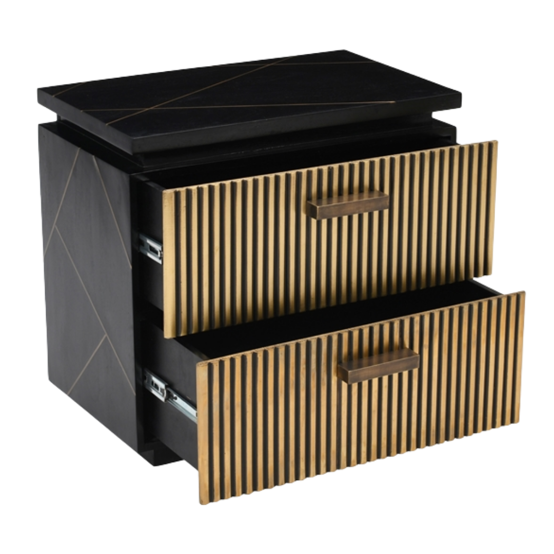 Ensemble chambre queen Marquess 6 pièces noir or brossé bois de manguier massif – Bonito Montréal