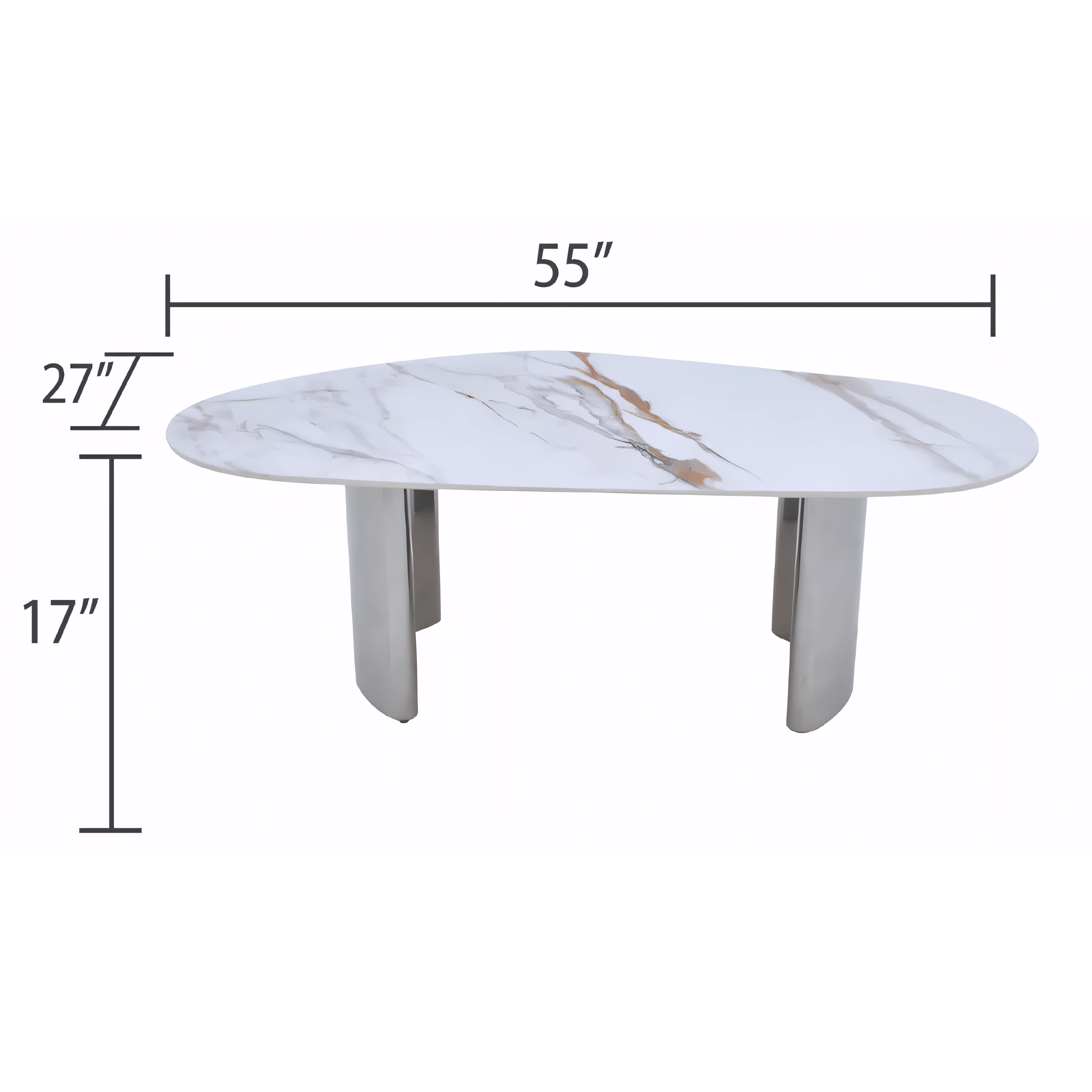 Marvion – Table basse ovale en céramique – Pied en acier au carbone