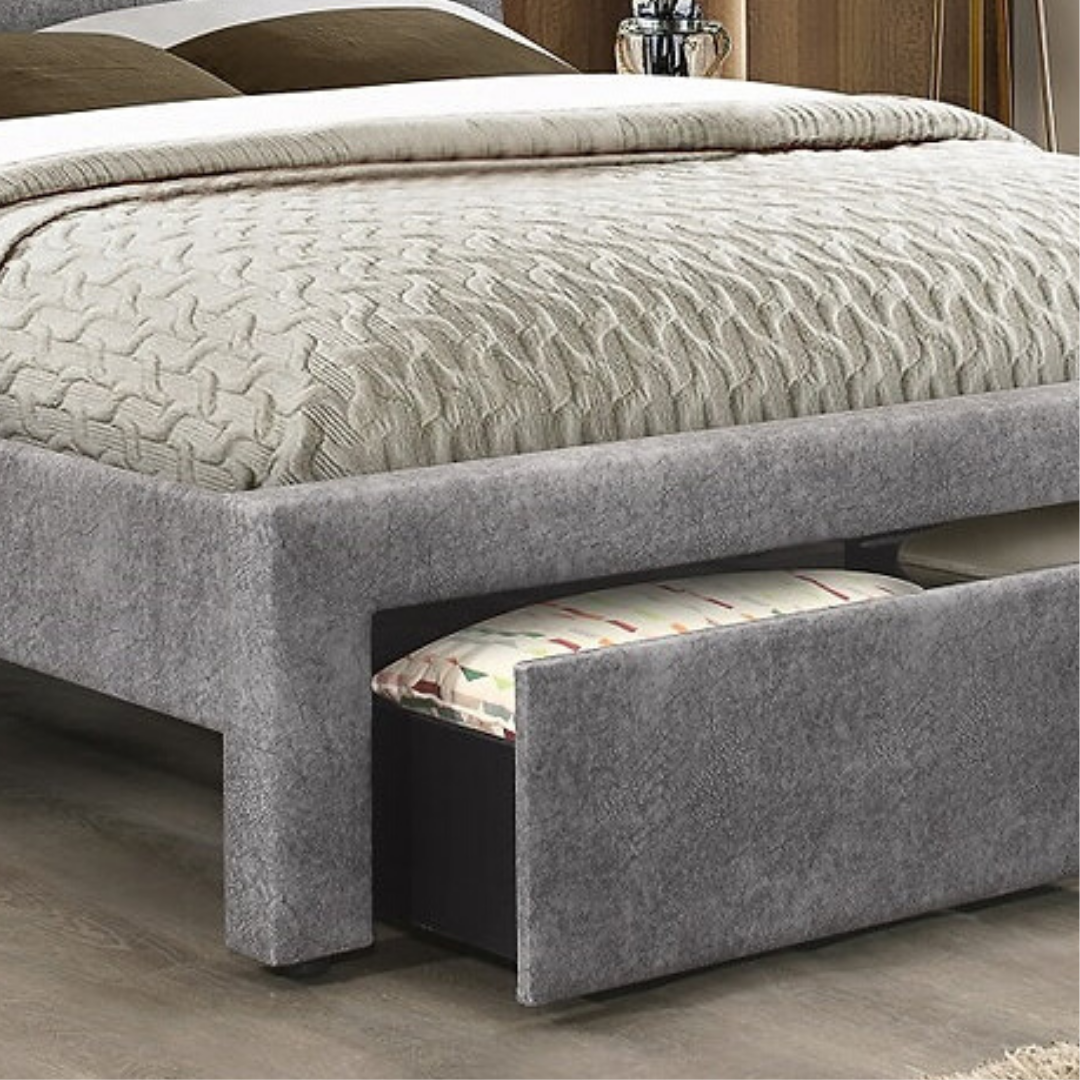 Mavren – Lit double – Tissu (Gris)