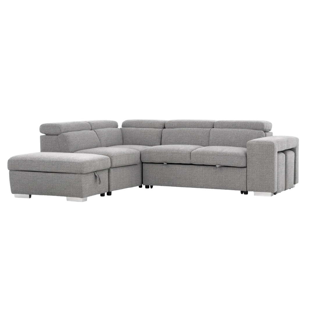 Melaro – Canapé d'angle lit Spfa avec rangement – Gris (méridienne gauche)