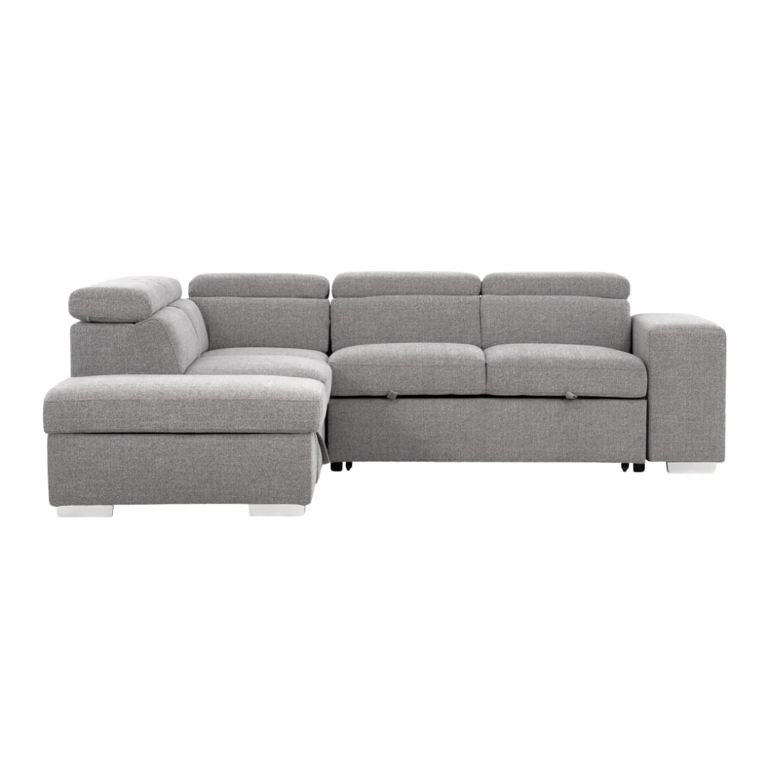 Melaro – Canapé d'angle lit Spfa avec rangement – Gris (méridienne gauche)