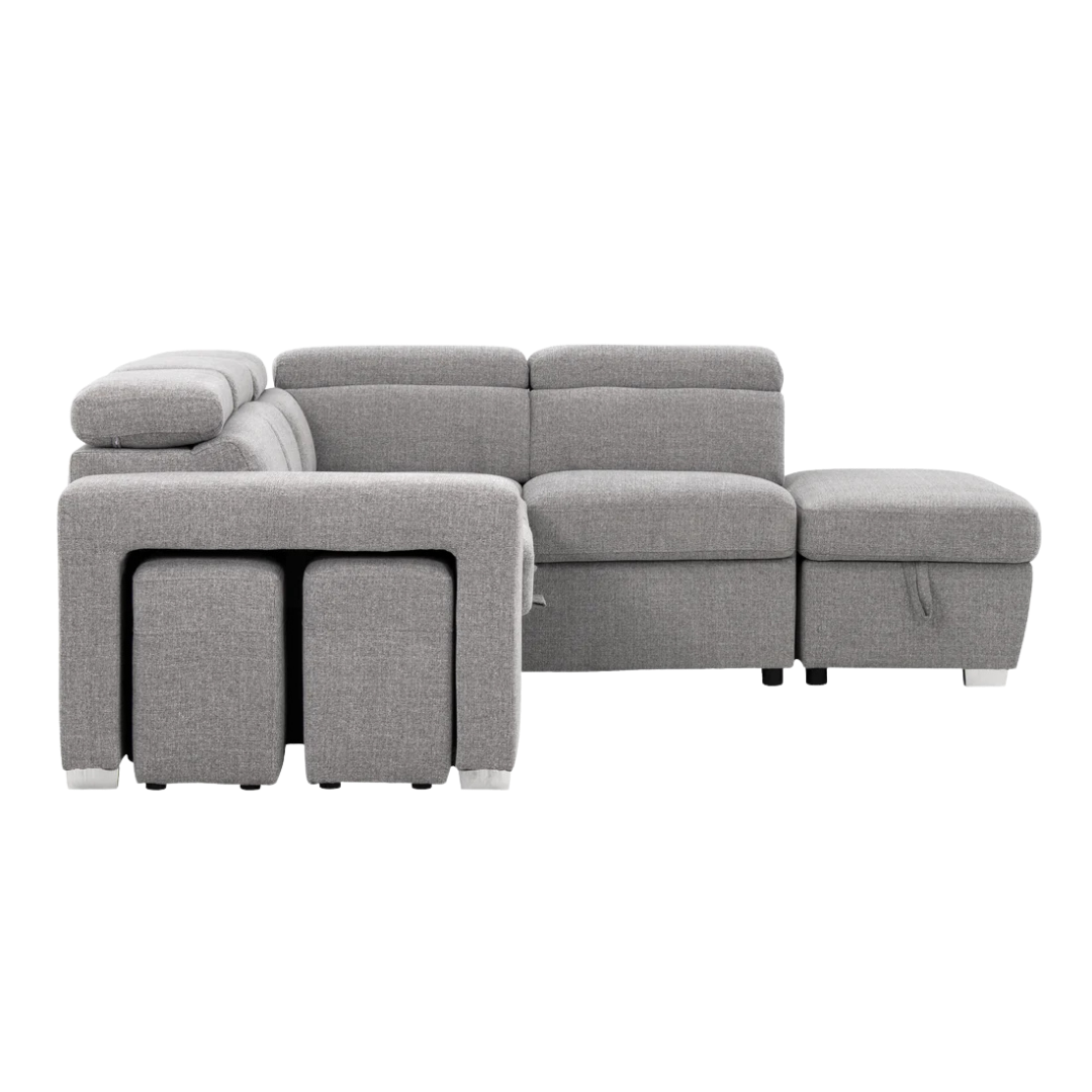 Melaro – Canapé d'angle lit Spfa avec rangement – Gris (méridienne gauche)