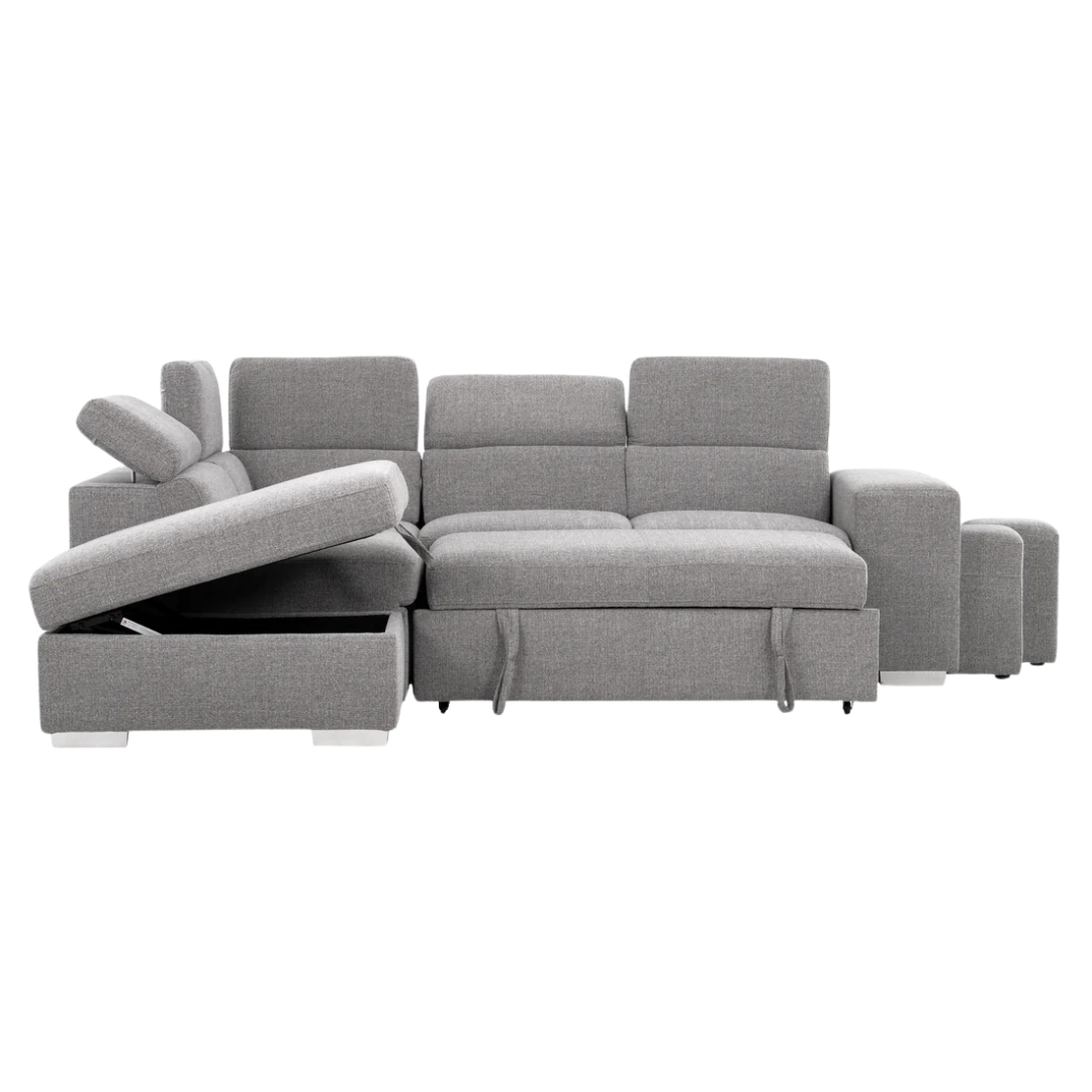 Melaro – Canapé d'angle lit Spfa avec rangement – Gris (méridienne gauche)