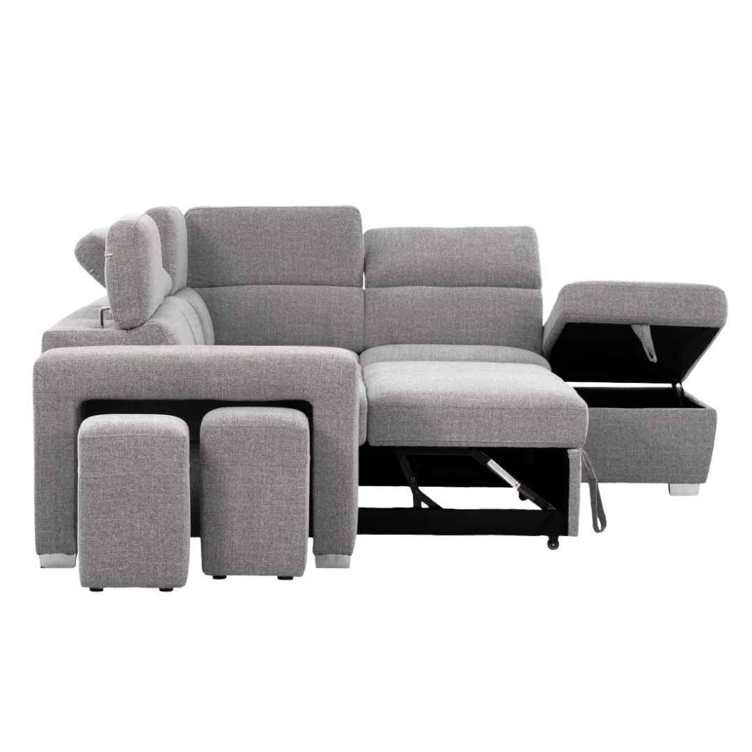 Melaro – Canapé d'angle lit Spfa avec rangement – Gris (méridienne gauche)