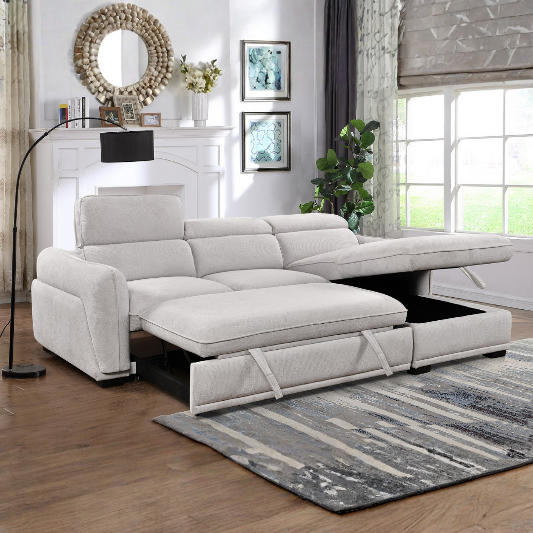 Meryn – Canapé-lit d'angle – Gris clair