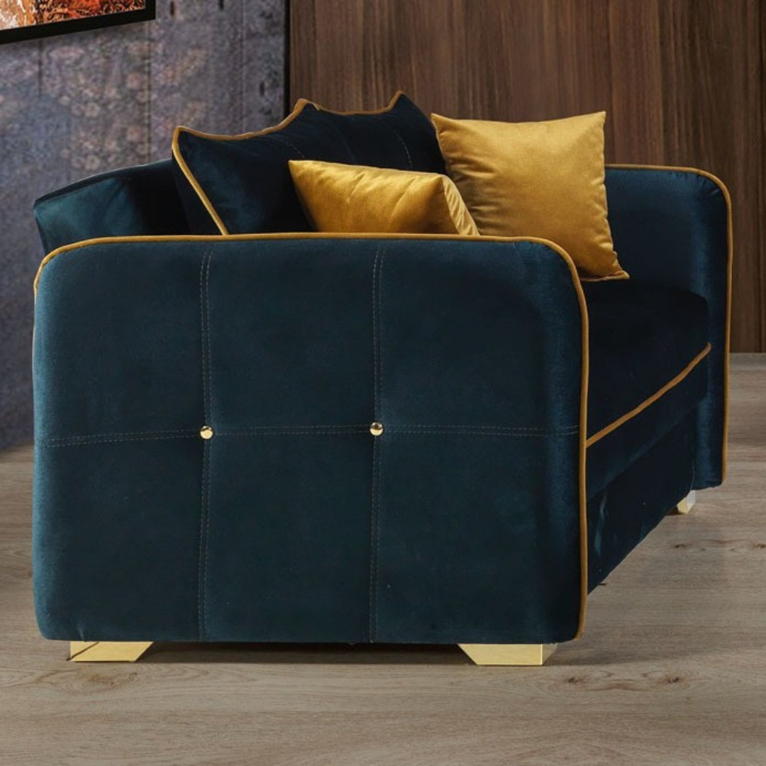Milan – Velvet Living Room Set – Gold Accents – Blue