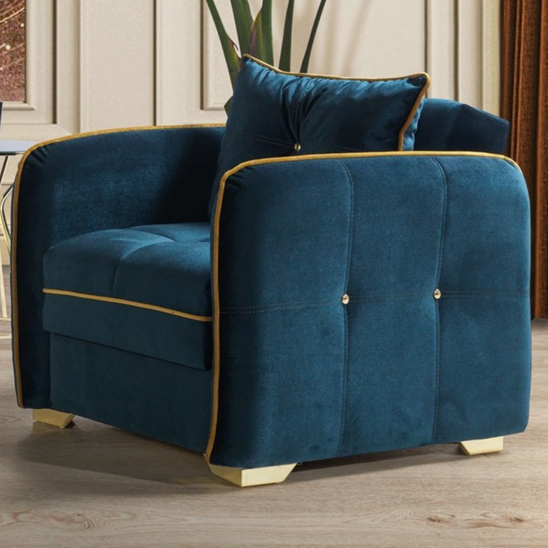 Milan – Velvet Living Room Set – Gold Accents – Blue