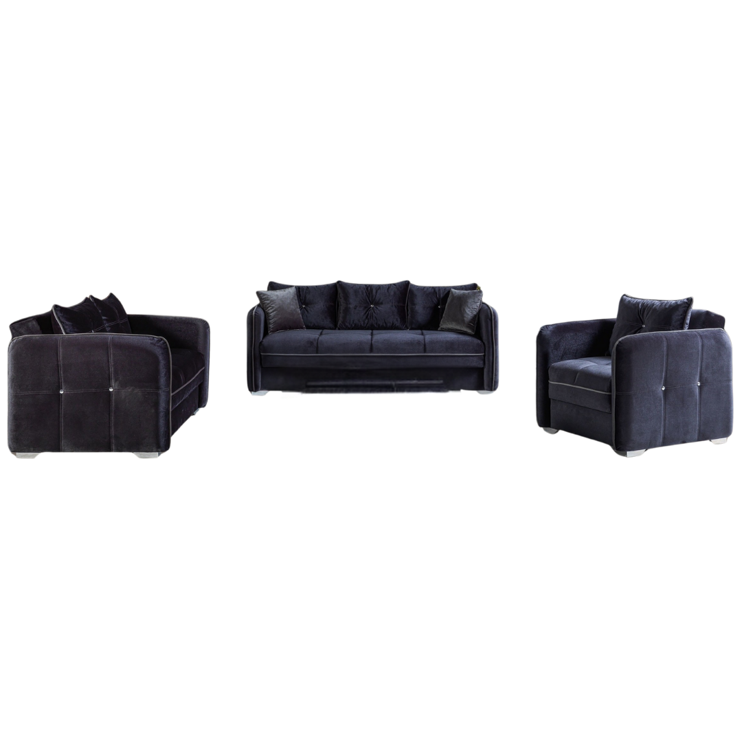 Milan – Velvet Living Room Set – Chrome Accents – Grey