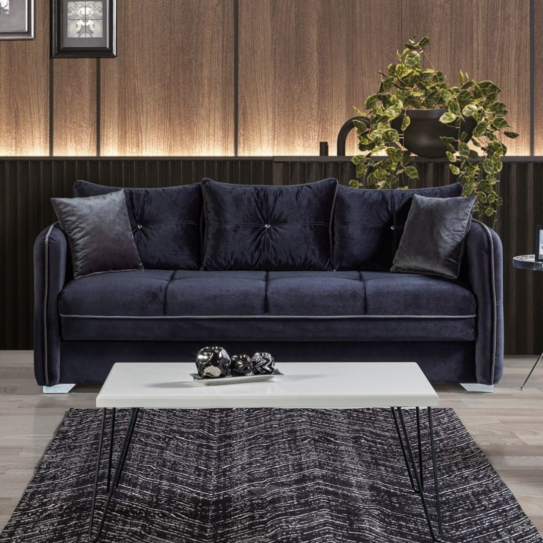 Milan – Velvet Living Room Set – Chrome Accents – Grey