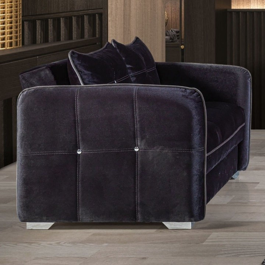 Milan – Velvet Living Room Set – Chrome Accents – Grey